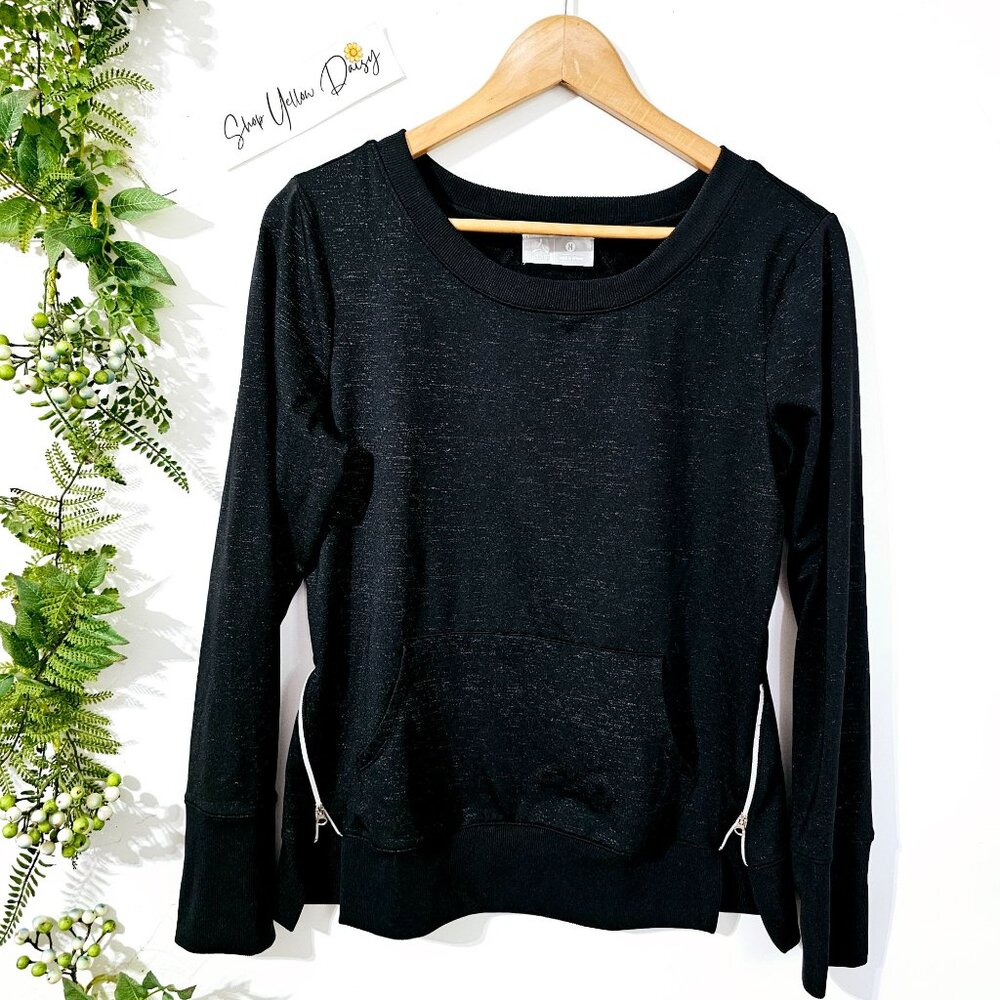 Aspire Womens Sweatshirt Black Space Dye Glitter Side Zip Activewear Pullover